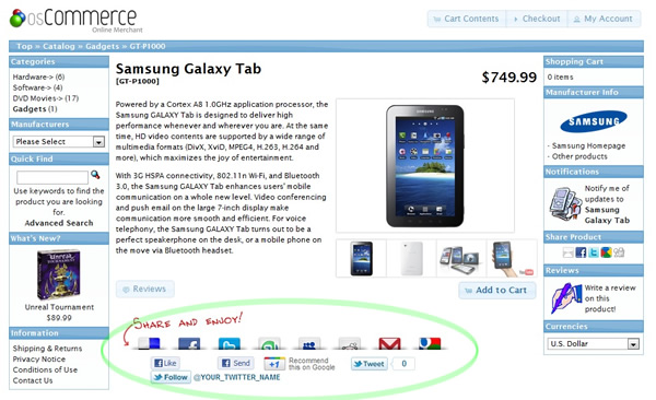 osCommerce plugin for Shareaholic
